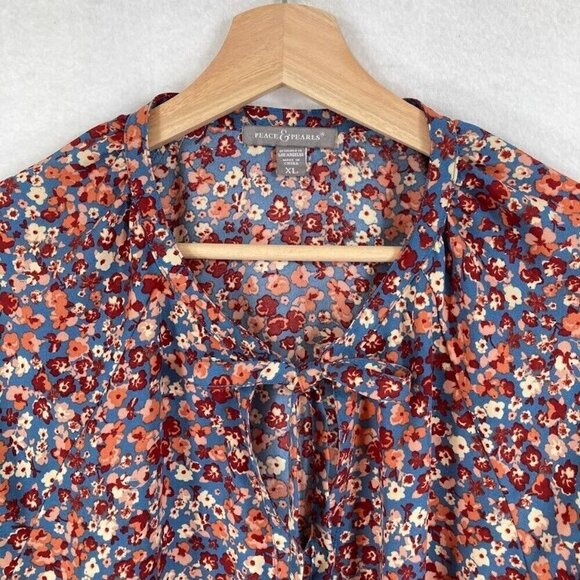 Peace & Pearls Floral Lightweight Blouse Ditsy Boho Cottage Core Peasant XL - Picture 2 of 6